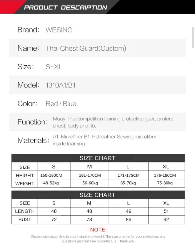 Body Protector Wesing IFMA APPROVED / Body protector muay thai